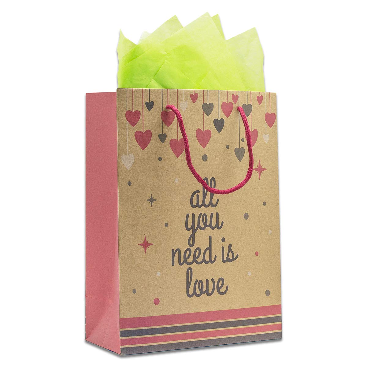 All You Need is Love Kraft Paper Shopping Gift Bags (12-Pack)