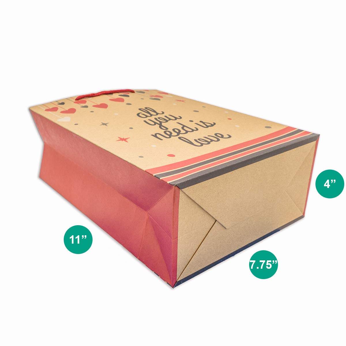 All You Need is Love Kraft Paper Shopping Gift Bags (12-Pack)