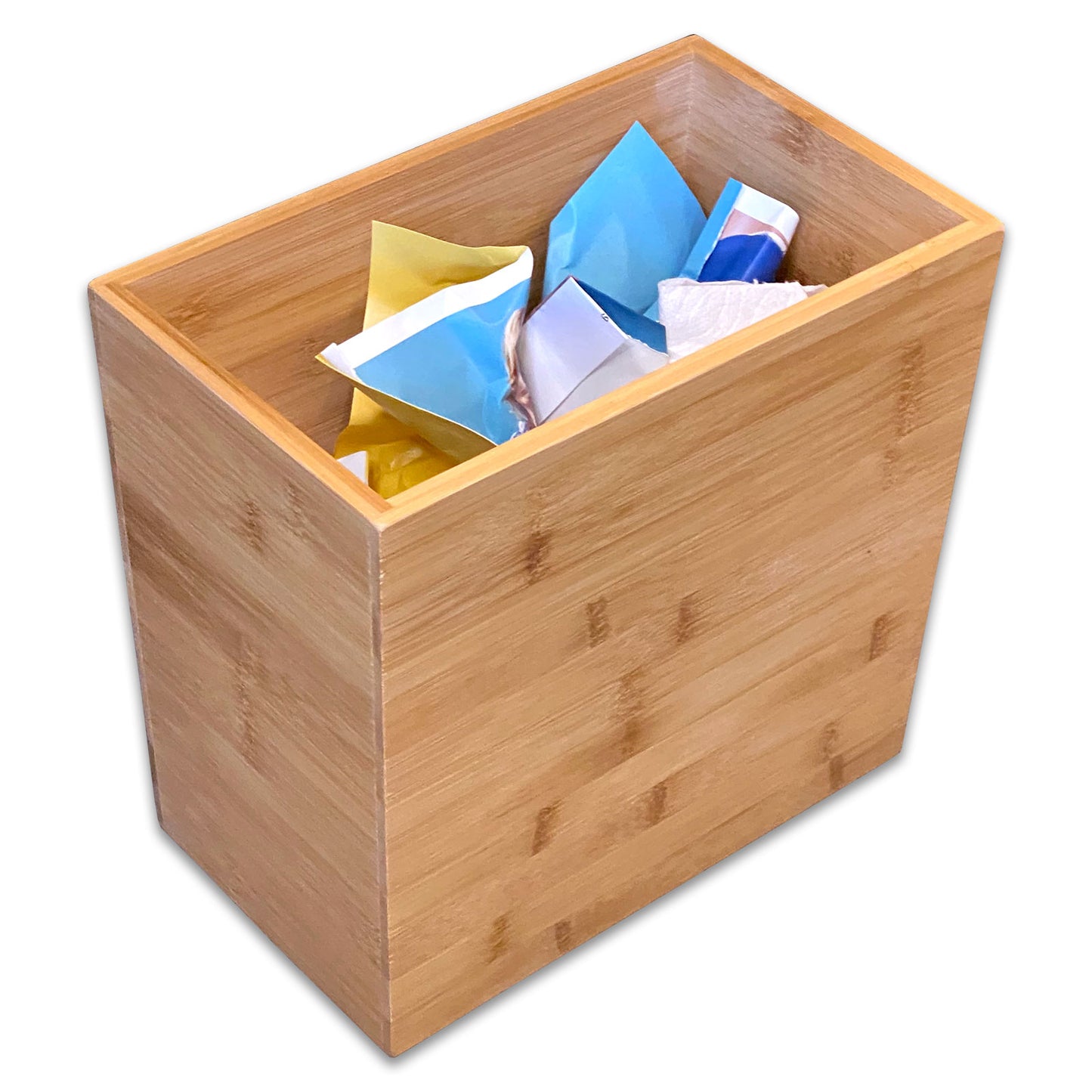 11" x 6.5" x 10" Rectangular Bamboo Bin for Storage, Waste, Recycling