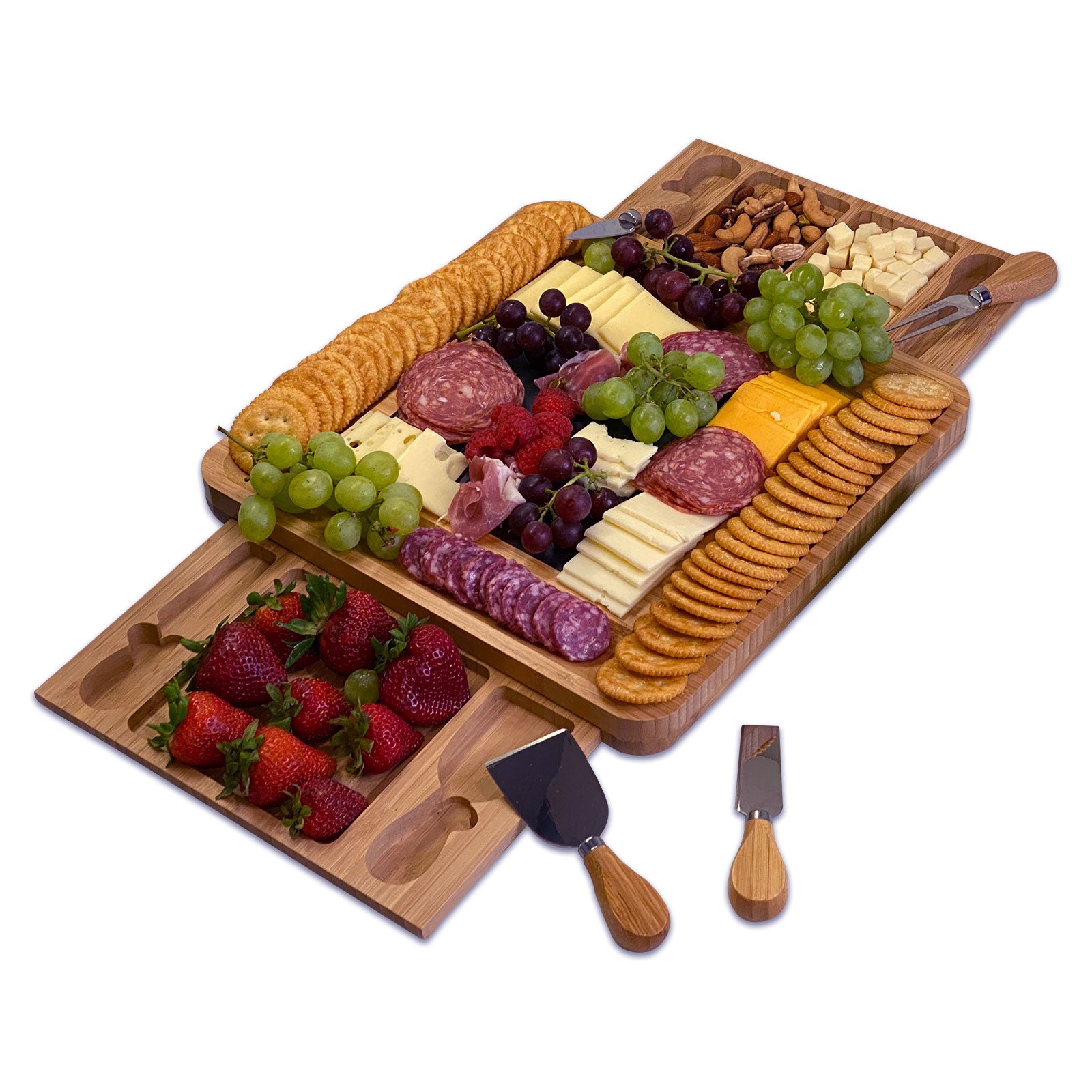 Bam & Boo 13" x 13" Natural Bamboo Charcuterie Board 6-Piece Set