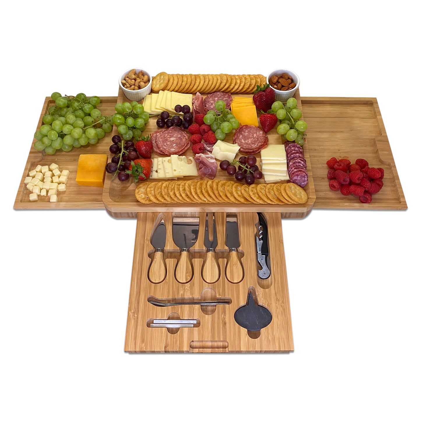 Bam & Boo 15" x 13" Natural Bamboo Charcuterie Board 16-Piece Set