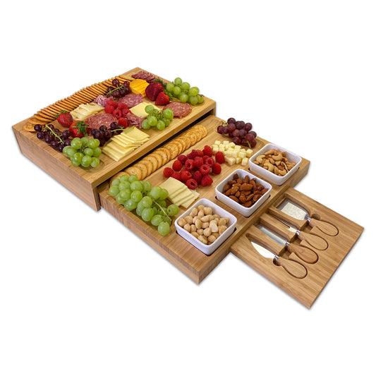 Bam & Boo 16" x 12" Natural Bamboo Charcuterie Board 8-Piece Set