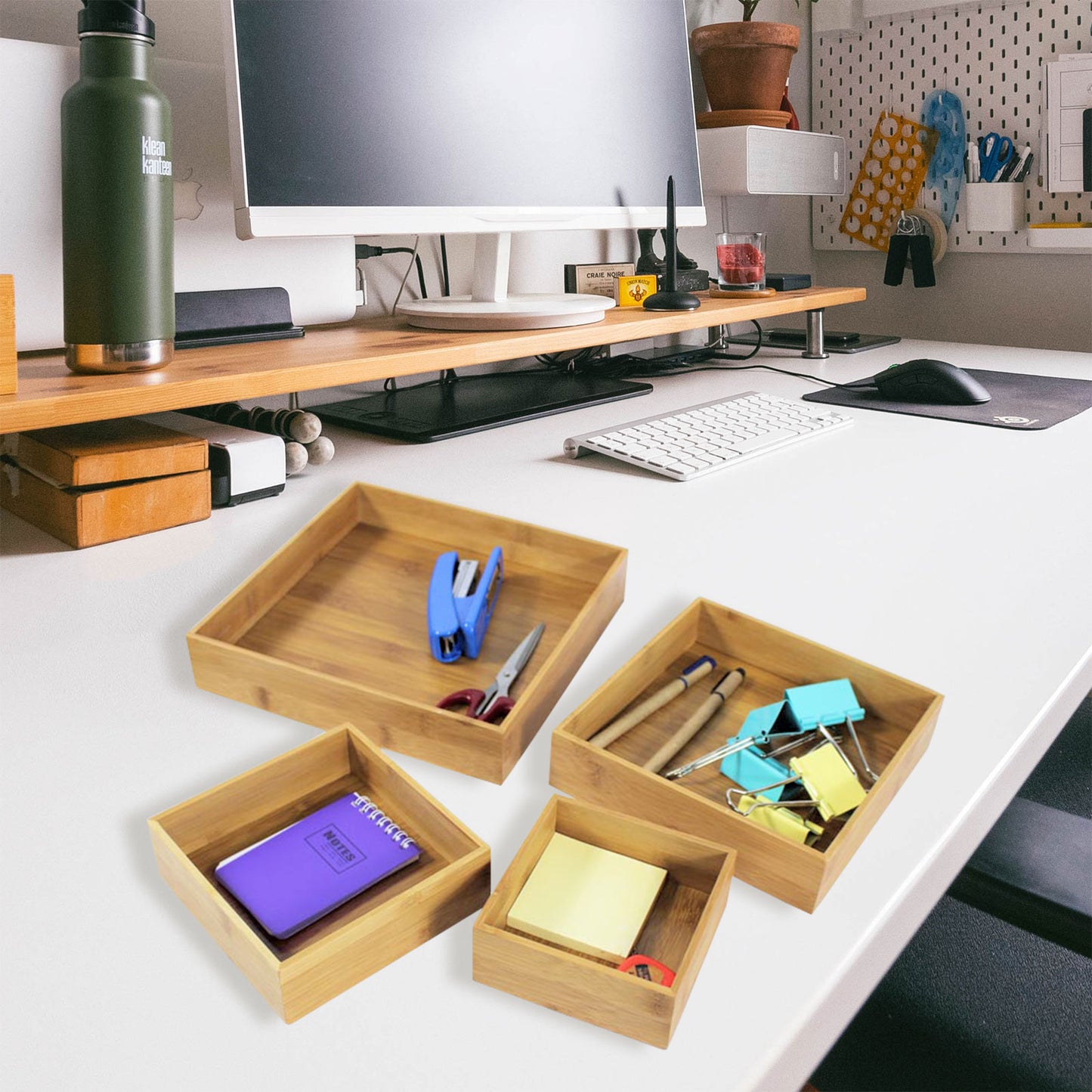 4 Piece Bamboo Jewelry Organizer Tray Set