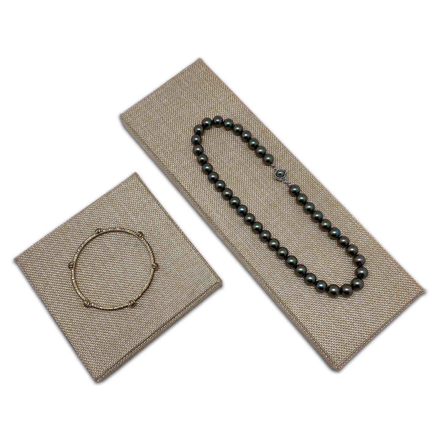 Beige Burlap Jewelry Display Flat Stands