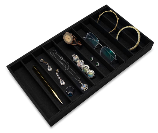 Black Linen 10 Column Compartment Jewelry Display Tray