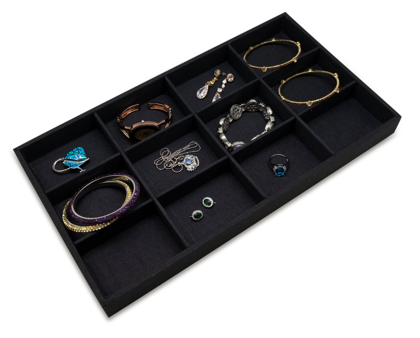 Black Linen 12 Compartment Stackable Jewelry Tray