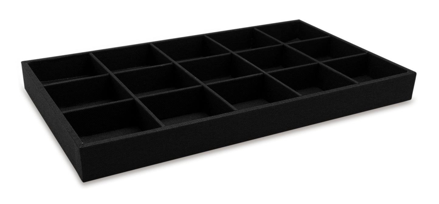 Black Linen 15 Compartment Stackable Jewelry Tray