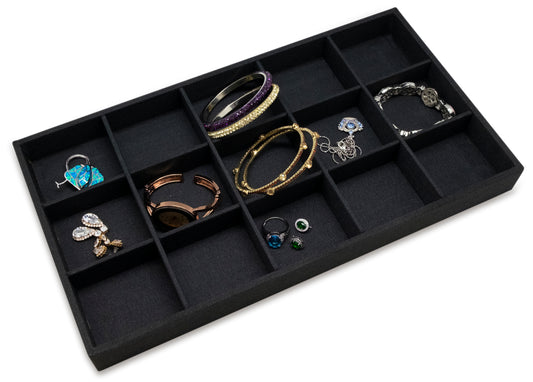 Black Linen 15 Compartment Stackable Jewelry Tray