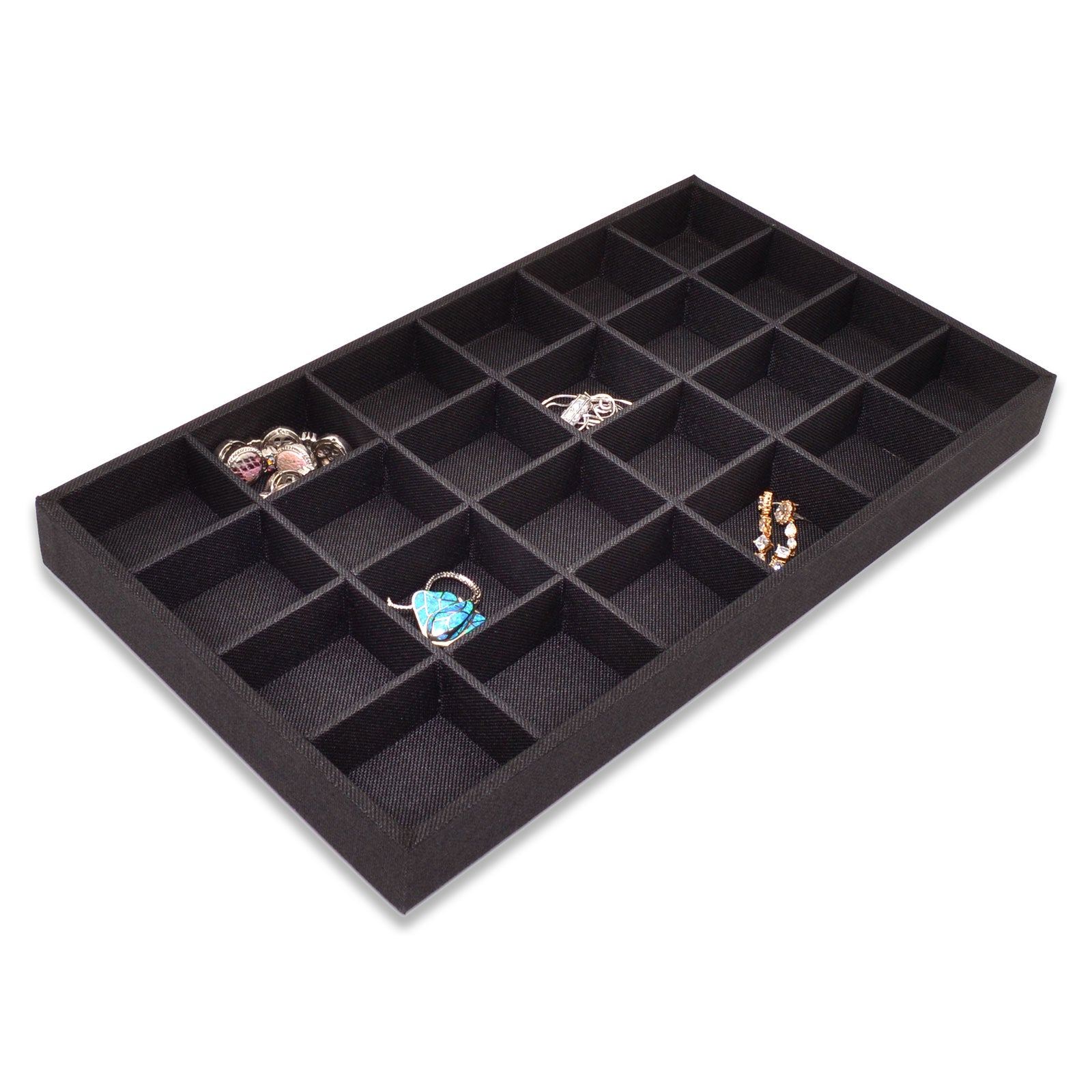 Black Linen 24 Compartment Stackable Jewelry Tray
