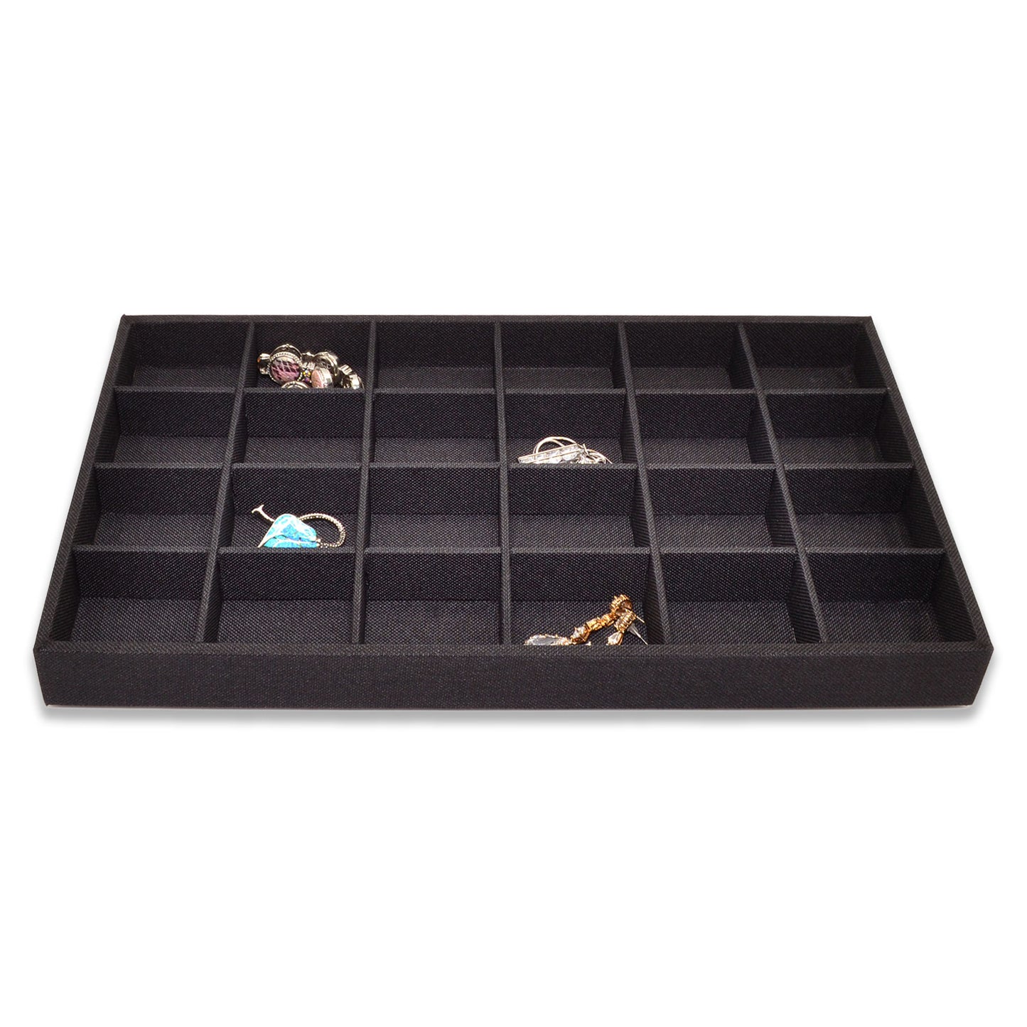 Black Linen 24 Compartment Stackable Jewelry Tray