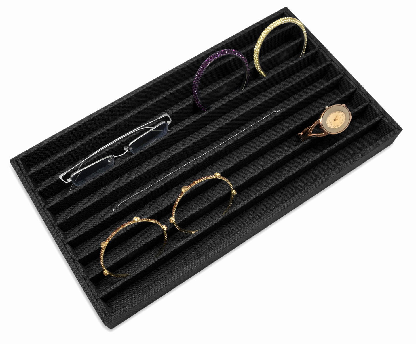 Black Linen 9 Row Compartment Jewelry Display Tray