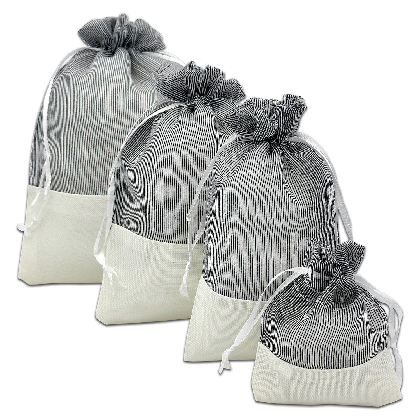 Black Organza and White Linen Drawstring Pouch Gift Bags