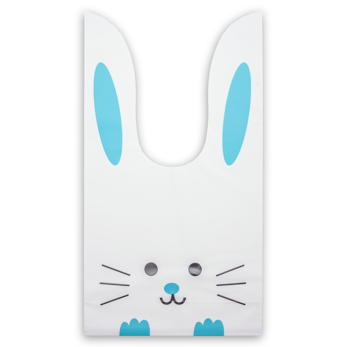 Blue Bunny Emoji Flap-Tie White Plastic Gift Bags