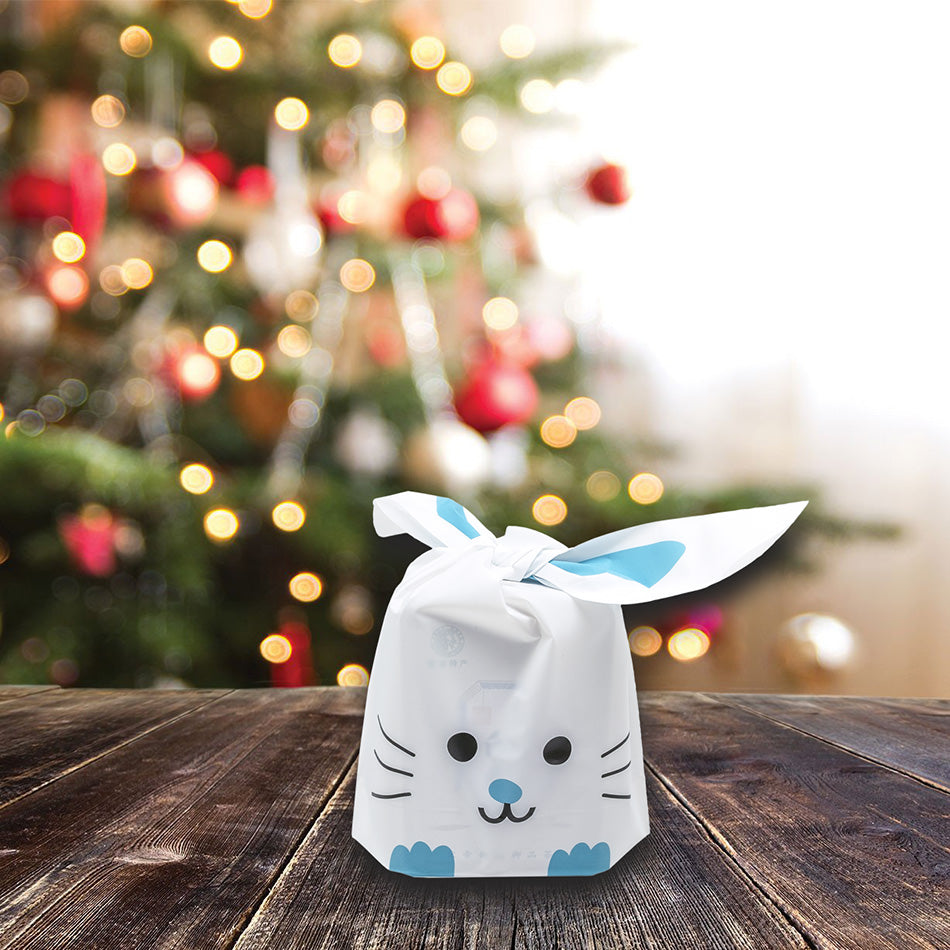Blue Bunny Emoji Flap-Tie White Plastic Gift Bags