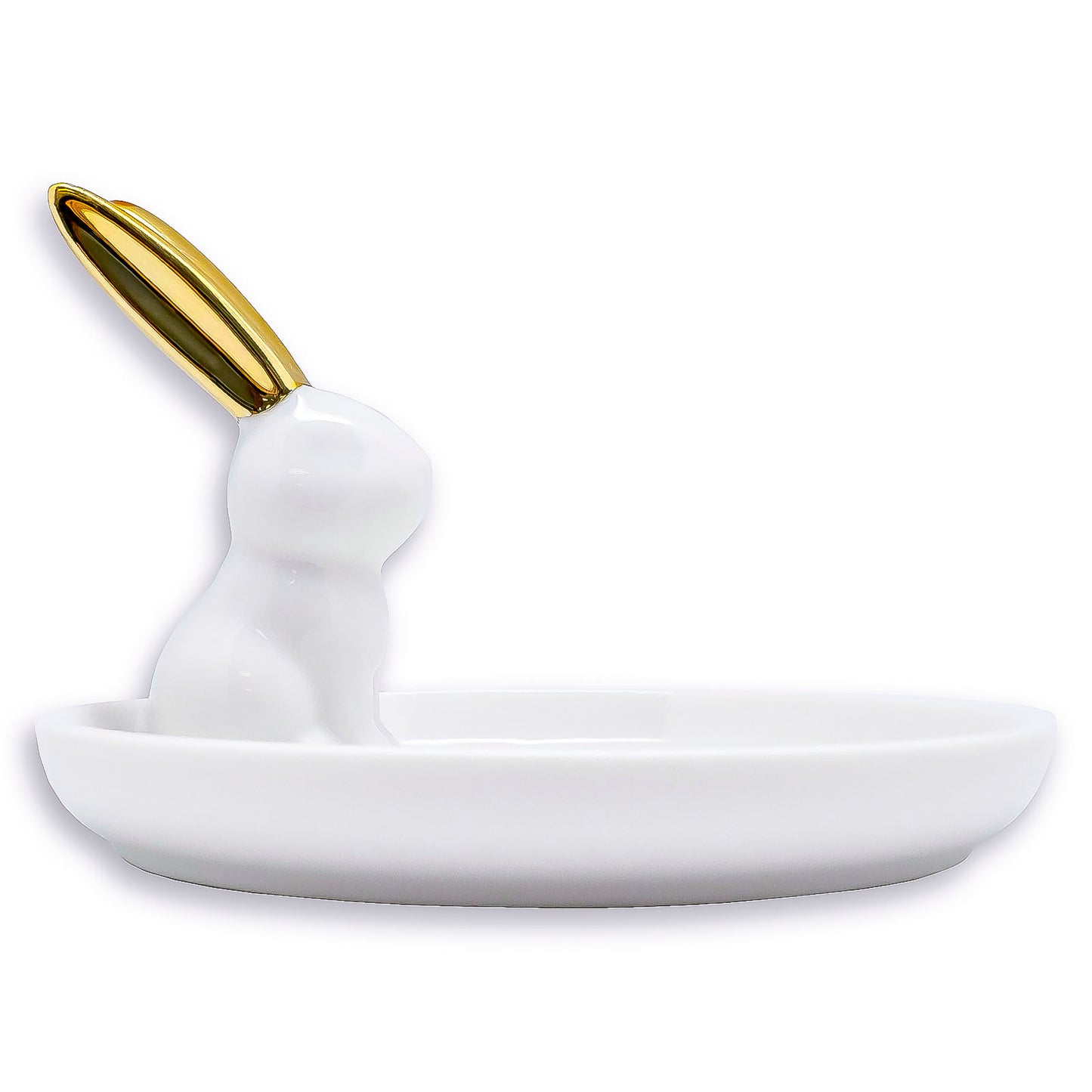 Ceramic Gold Rabbit Jewelry Dish