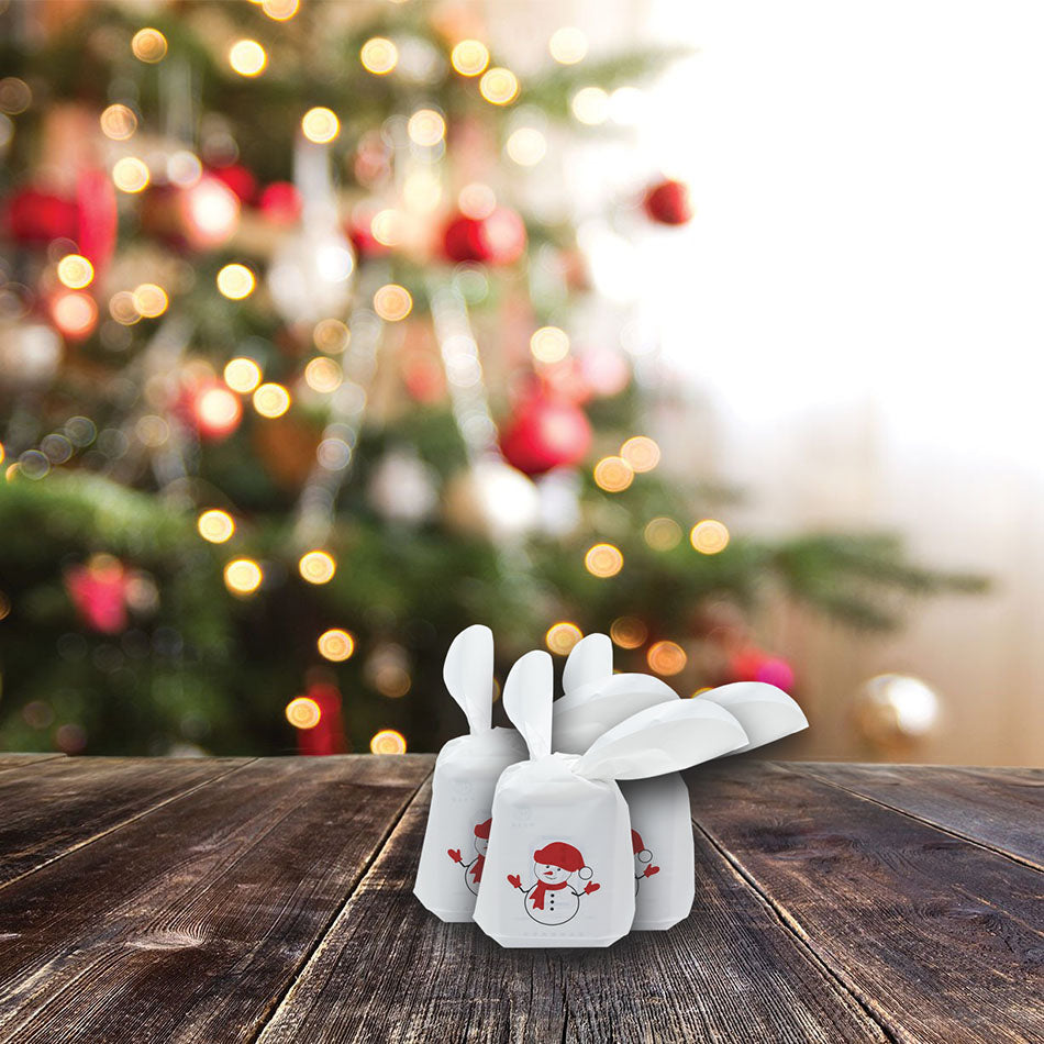 Christmas Snowman Flap-Tie White Plastic Gift Bags