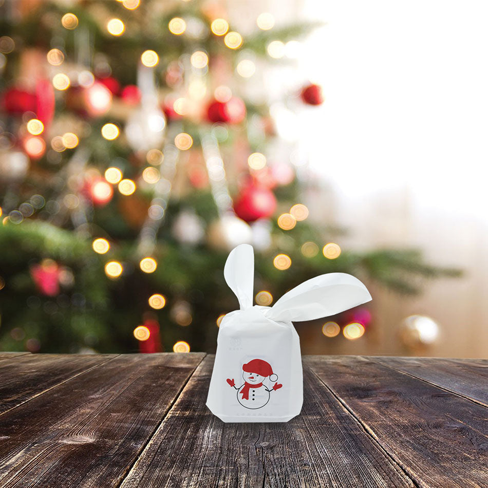 Christmas Snowman Flap-Tie White Plastic Gift Bags