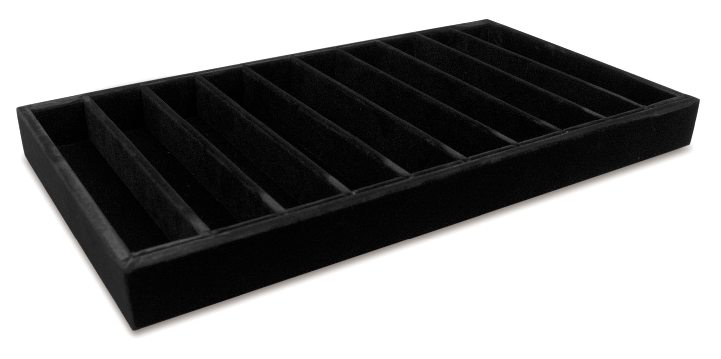Deluxe Black Velvet 10 Column Compartment Jewelry Display Tray