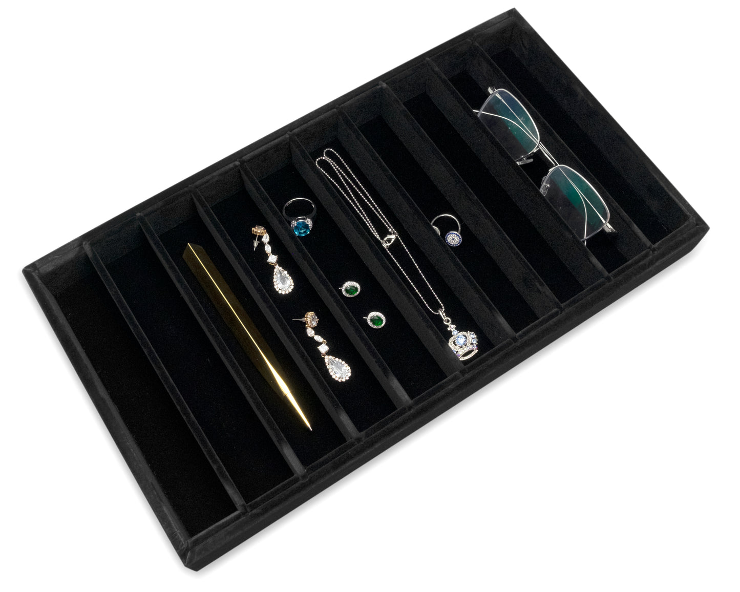 Deluxe Black Velvet 10 Column Compartment Jewelry Display Tray