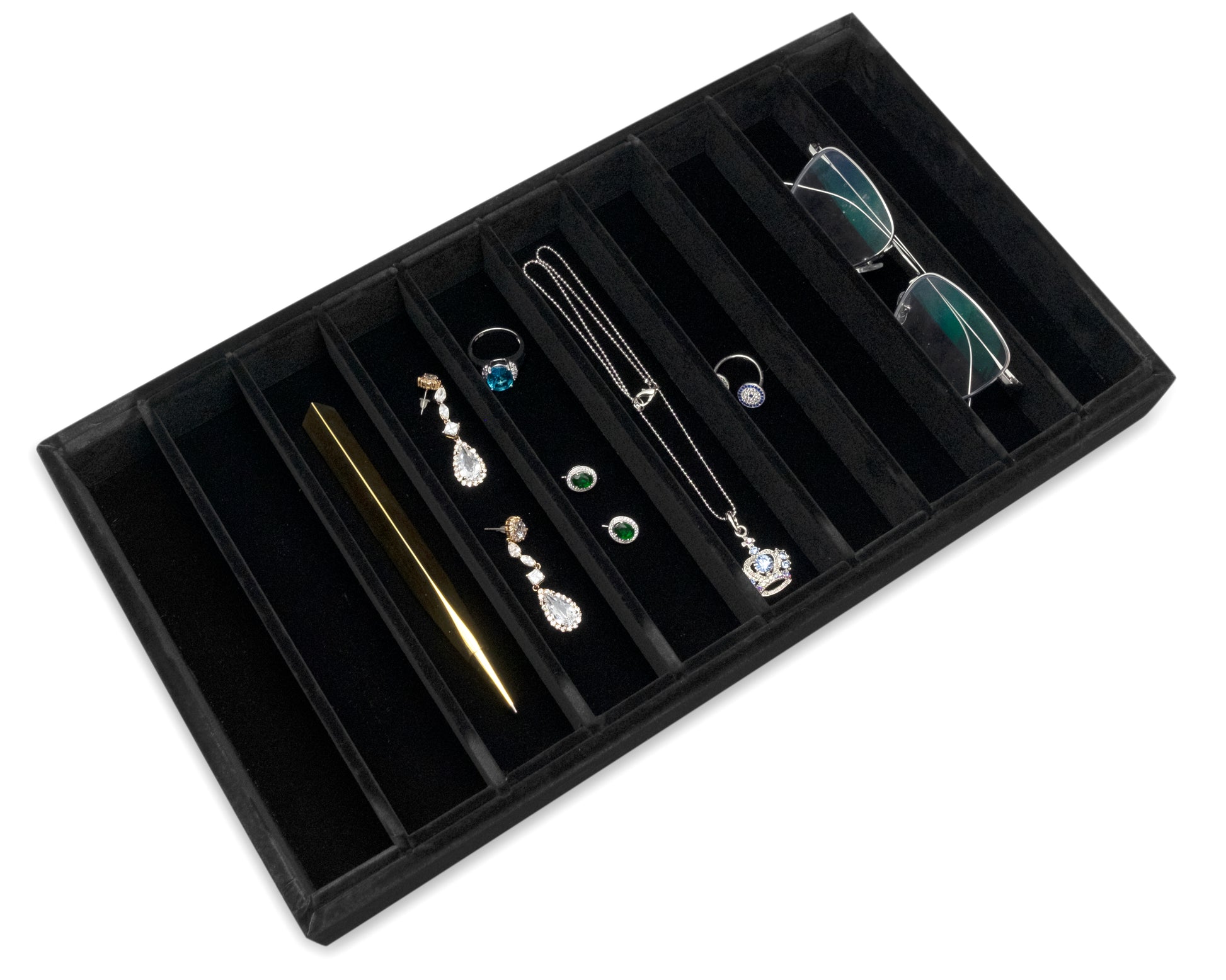 Deluxe Black Velvet 10 Column Compartment Jewelry Display Tray