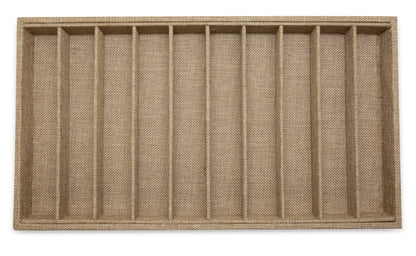 Deluxe Burlap 10 Column Compartment Jewelry Display Tray