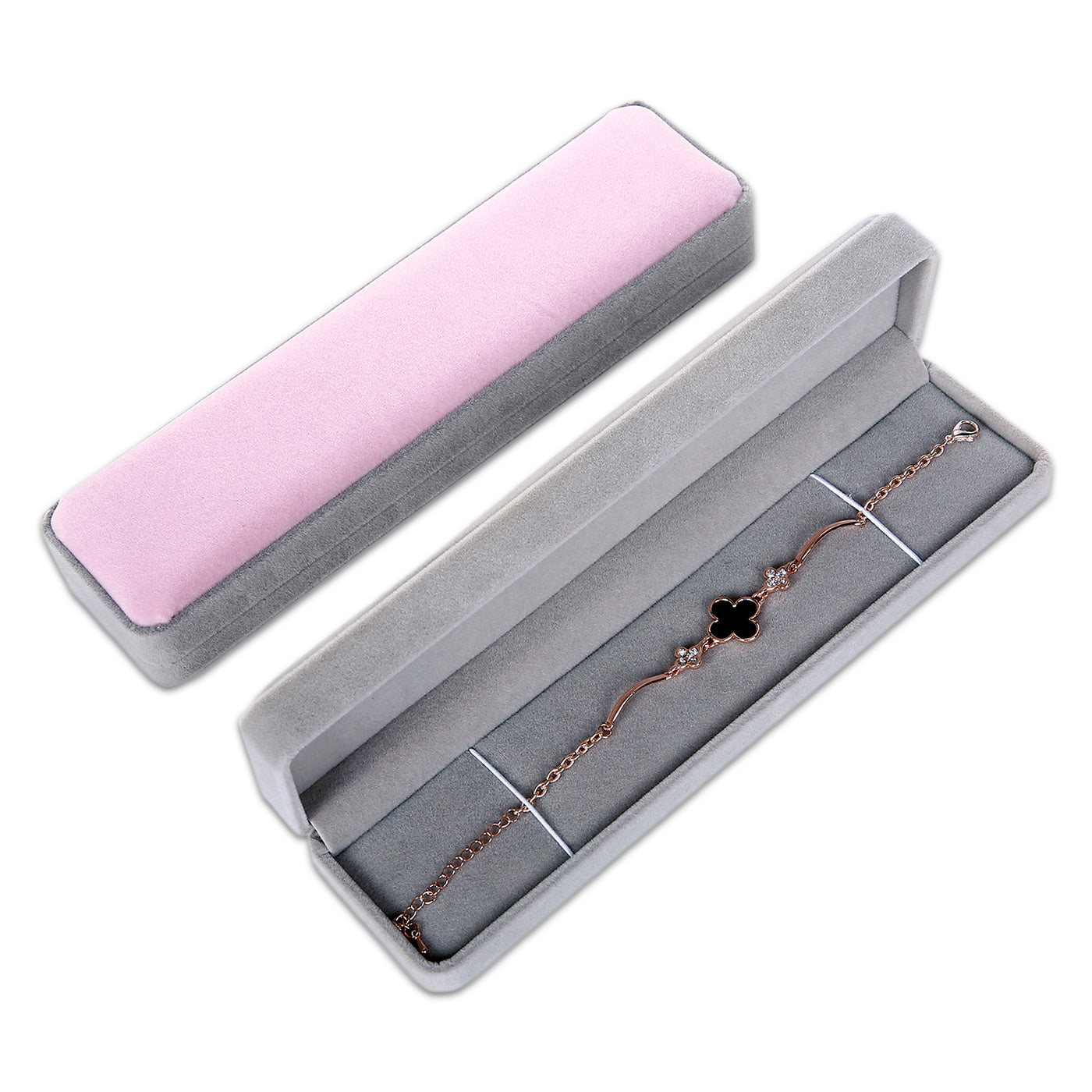24-Pack Deluxe Plush Gray with Pink Top Velvet Bracelet/Necklace Jewelry Box