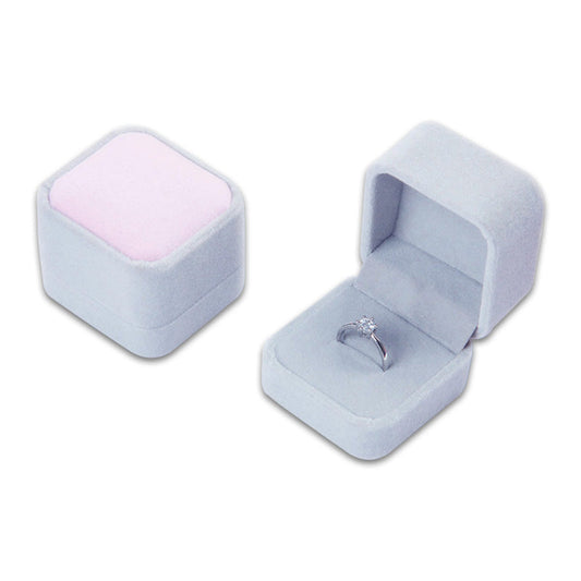 Single Deluxe Plush Gray with Pink Top Velvet Earring/Ring Box