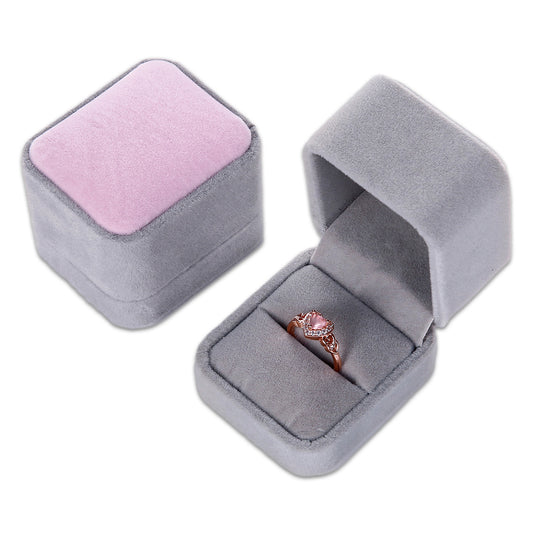 24-Pack Deluxe Plush Gray with Pink Top Velvet Ring Box