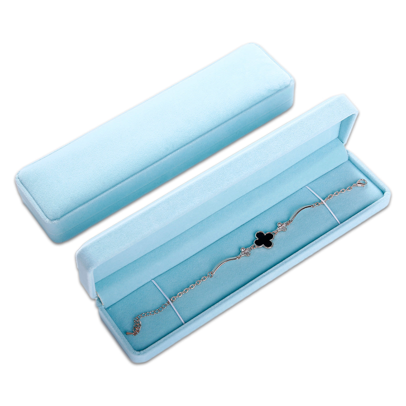 24-Pack Deluxe Plush Light Blue Velvet Bracelet/Necklace Jewelry Box