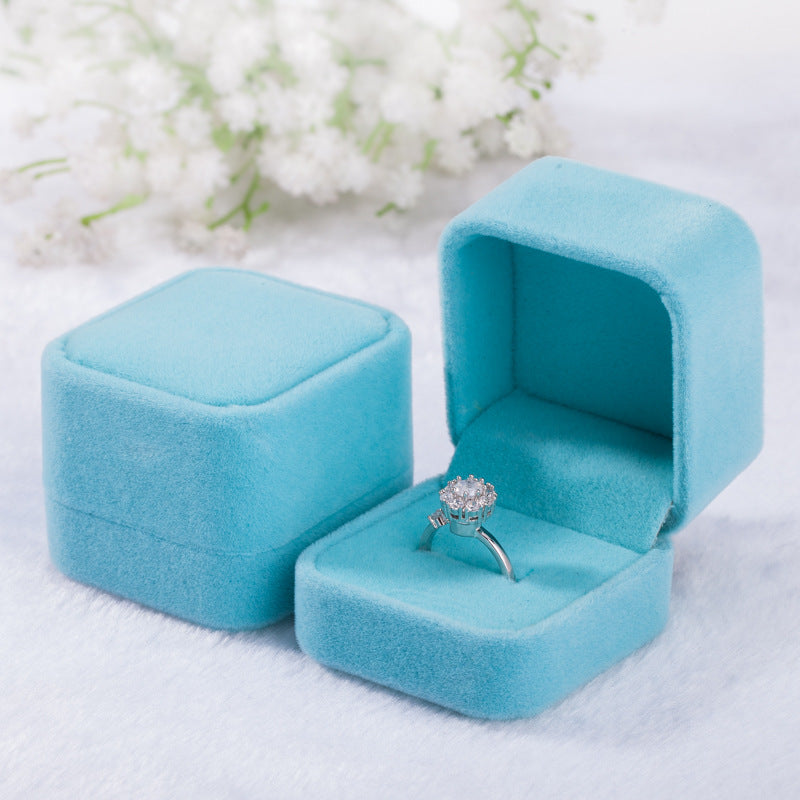 Single Deluxe Plush Light Blue Velvet Earring/Ring Box