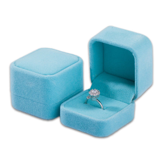 Single Deluxe Plush Light Blue Velvet Earring/Ring Box