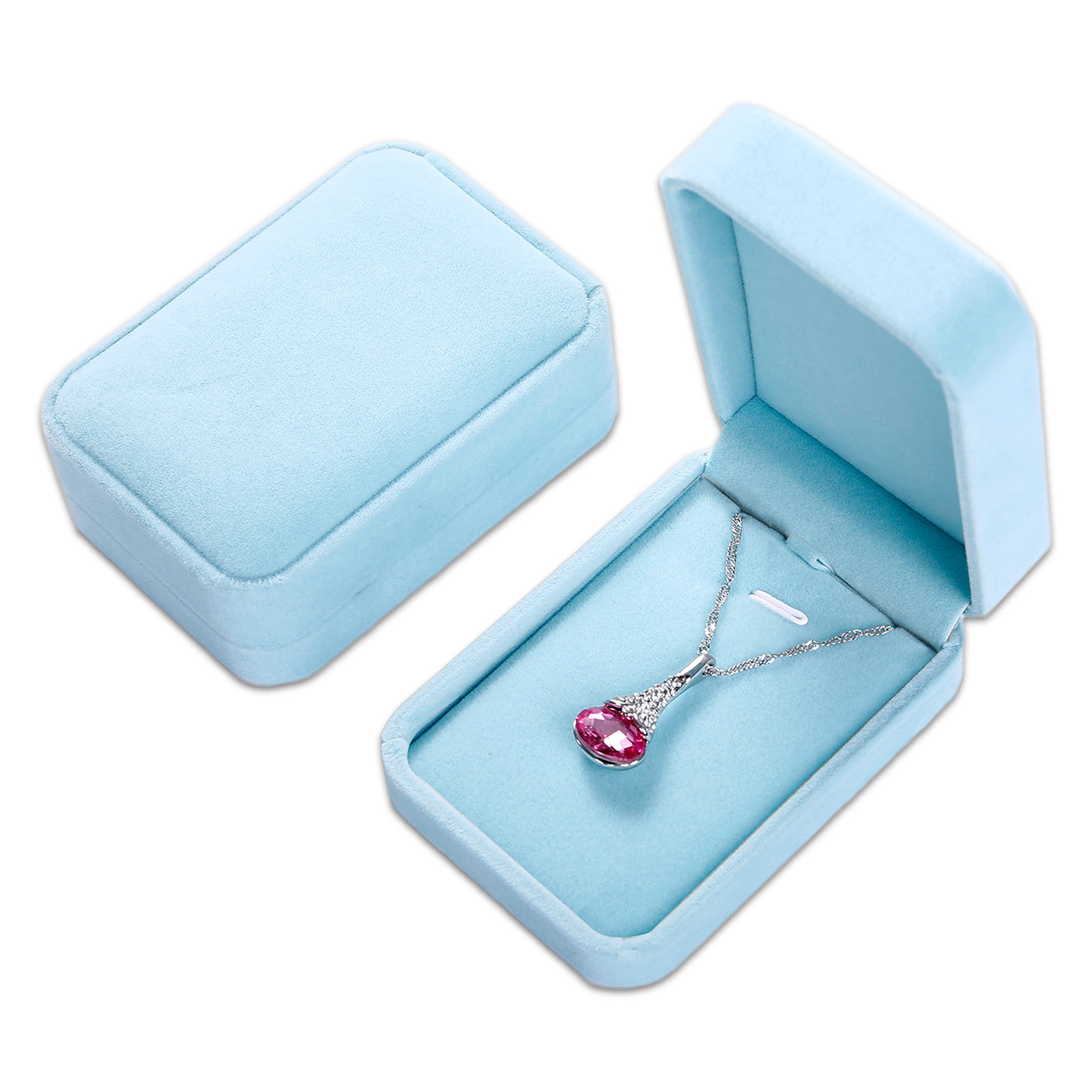 Single Deluxe Plush Light Blue Velvet Pendant/Necklace Box