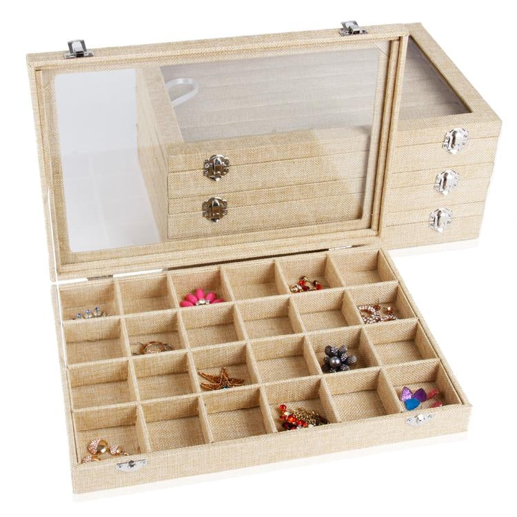 13 3/4 x 9 1/2" Burlap Glass Top 24 Compartment Display Case