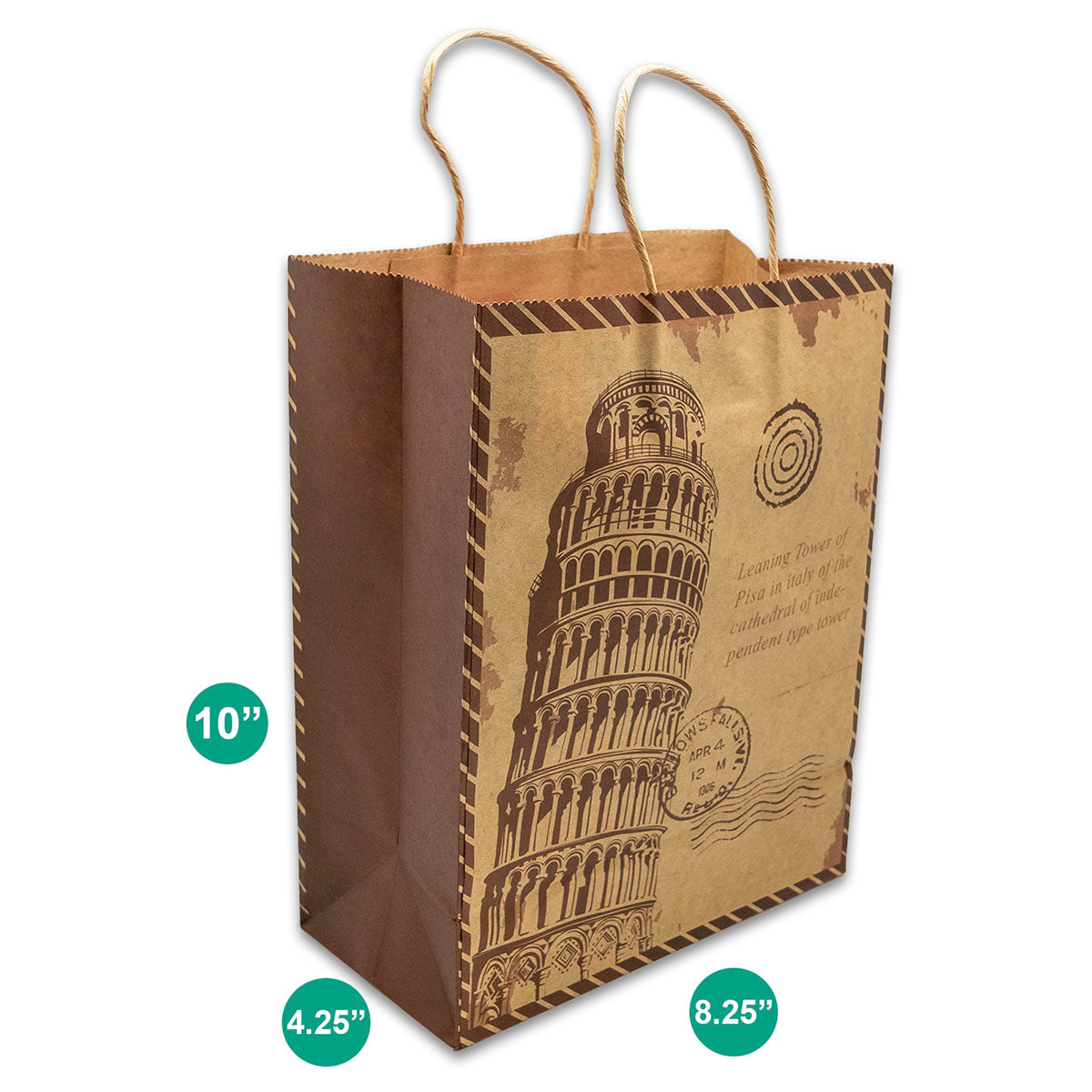 Kraft Paper Leaning Tower of Pisa Shopping Merchandise Gift Bags (12-Pack)