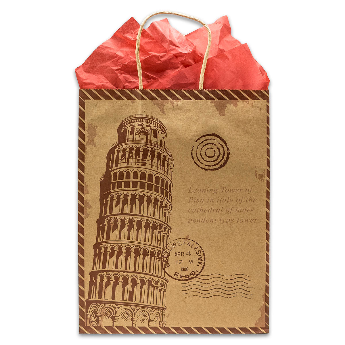 Kraft Paper Leaning Tower of Pisa Shopping Merchandise Gift Bags