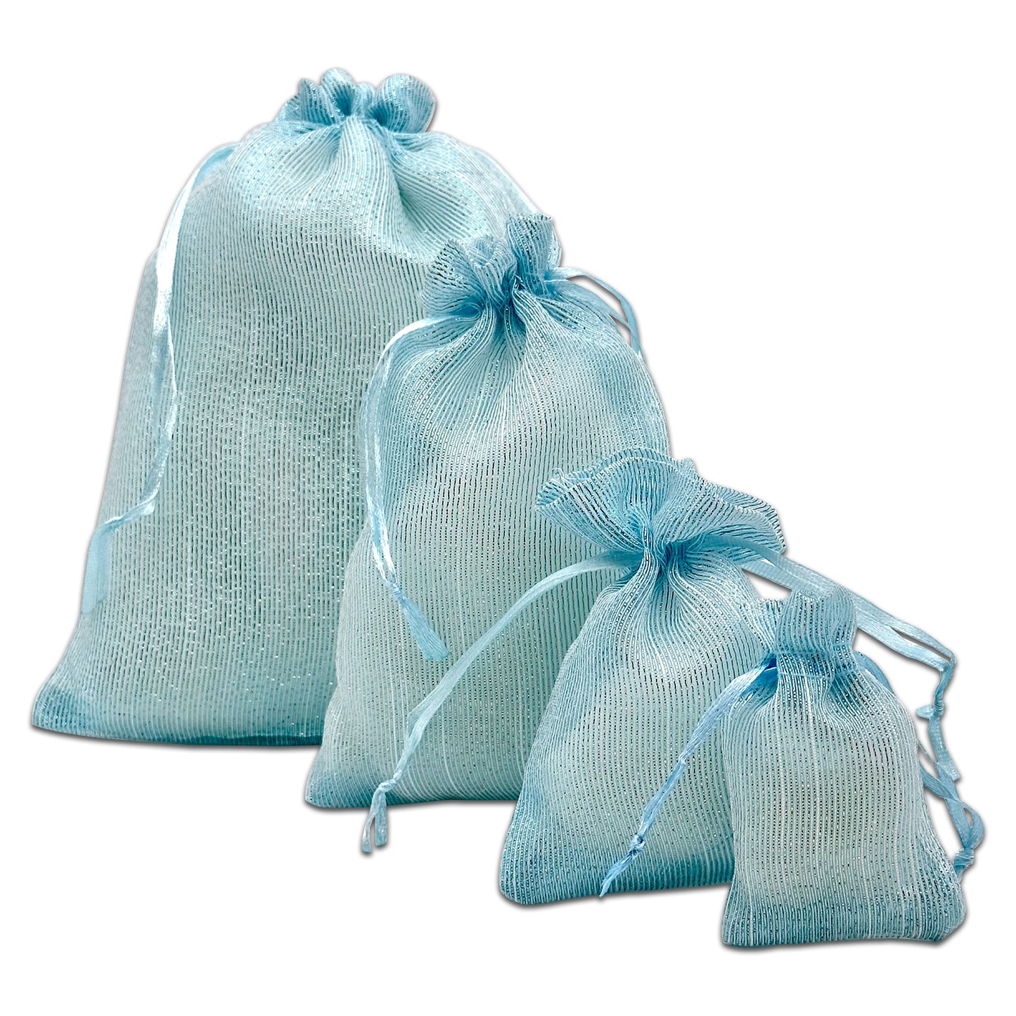 96-Pack Light Blue Striped Weave Organza Drawstring Pouch Gift Bags