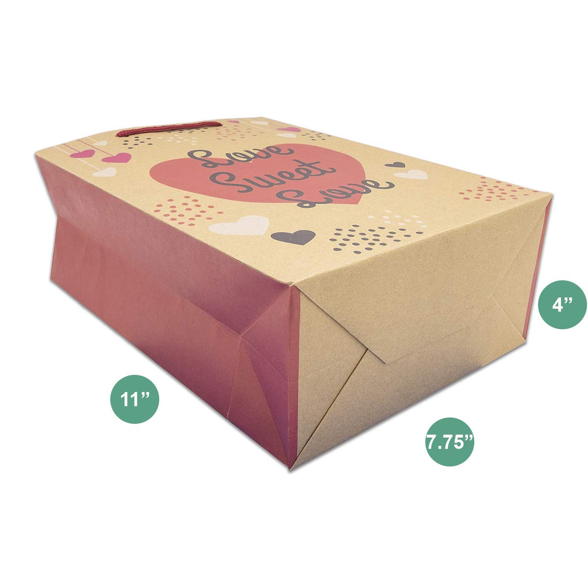 Love Sweet Love Kraft Paper Shopping Gift Bags (12-Pack)