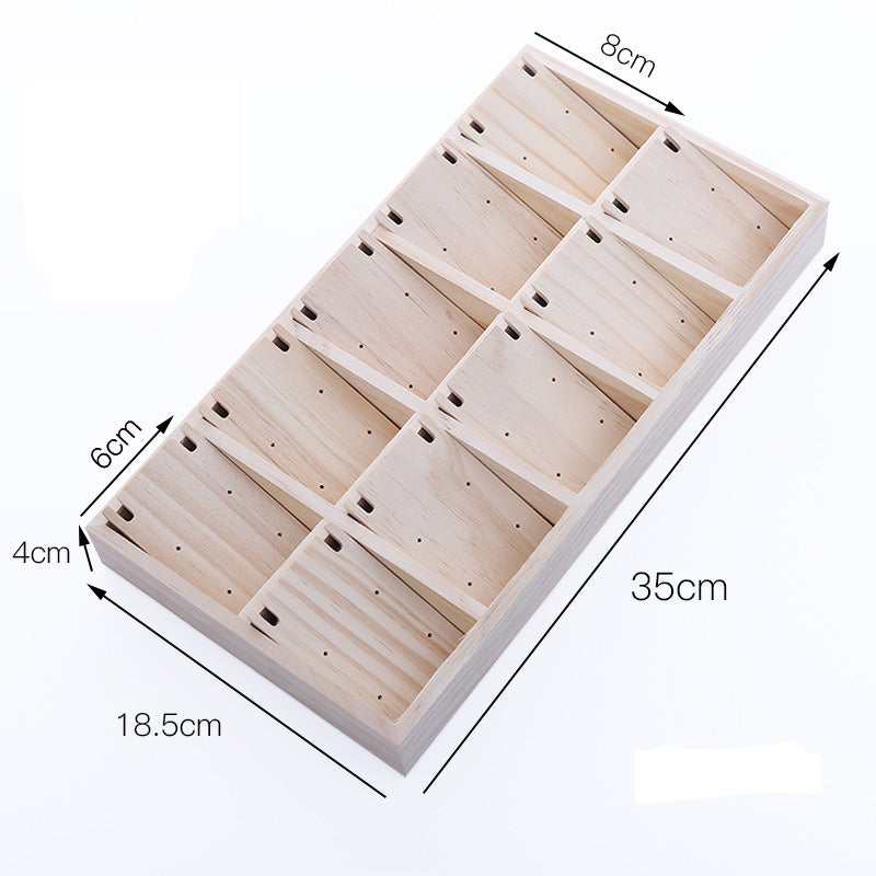 Natural Wood 10 Compartment Combination Necklace/Earring Display Tray