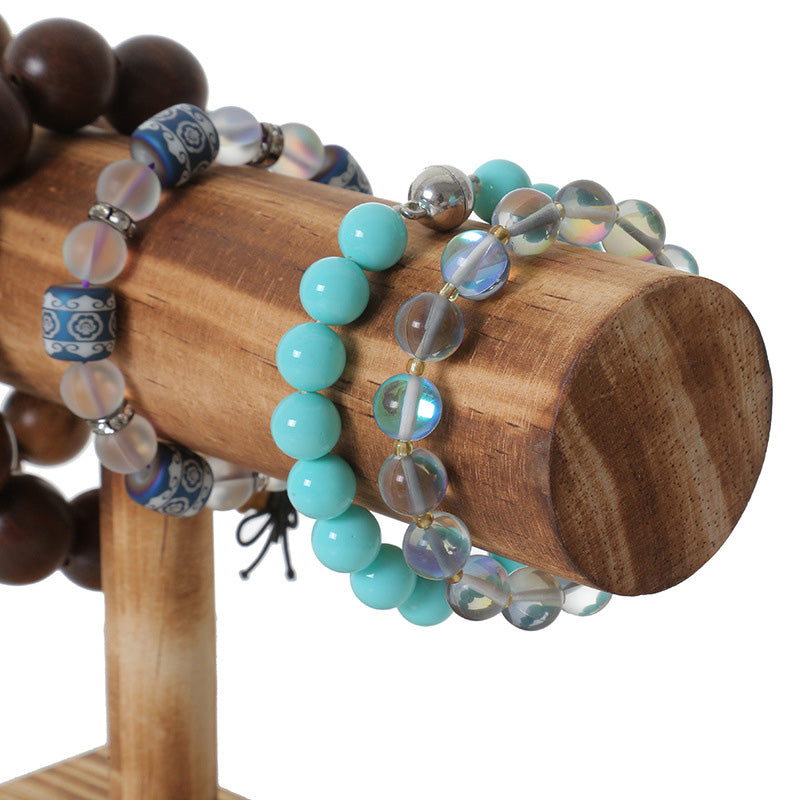 Natural Wood Walnut Color Single Round T-Bar Bracelet Display
