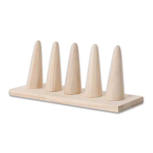 Natural Wood Straight 5 Finger Ring Display