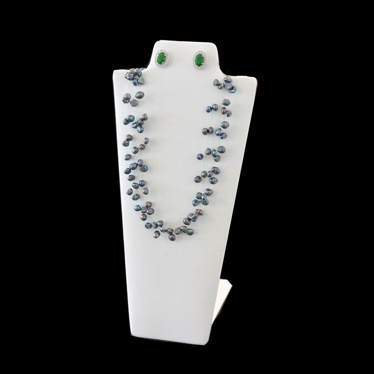 8 7/8" Tall White Leatheret Necklace and Earring Easel Neckform