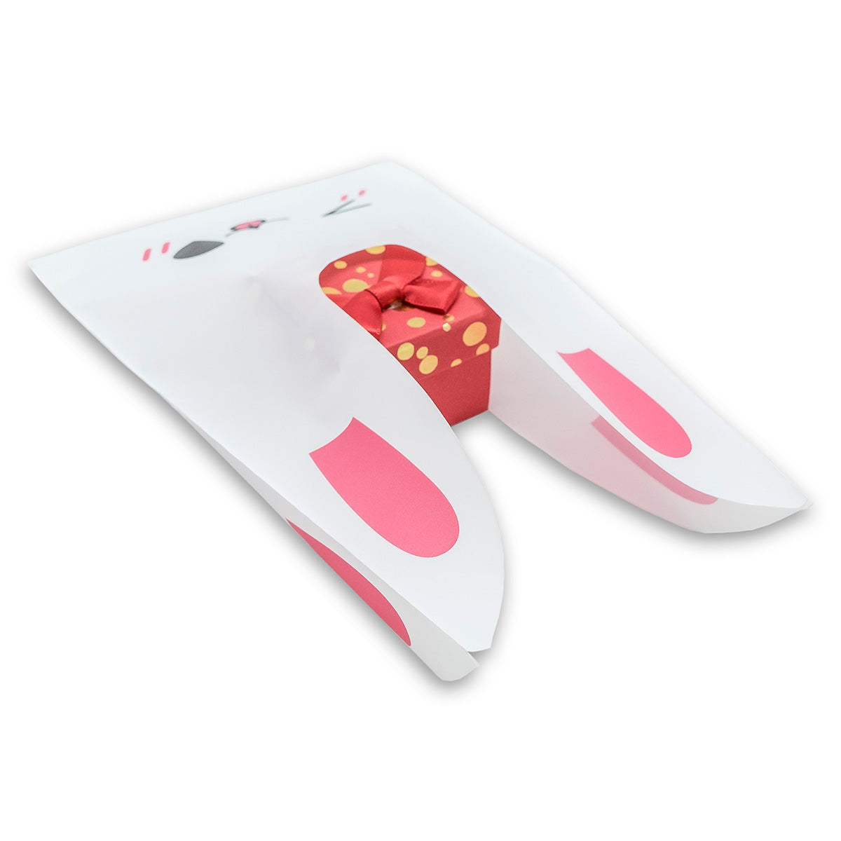 Pink Bunny Emoji Flap-Tie White Plastic Gift Bags