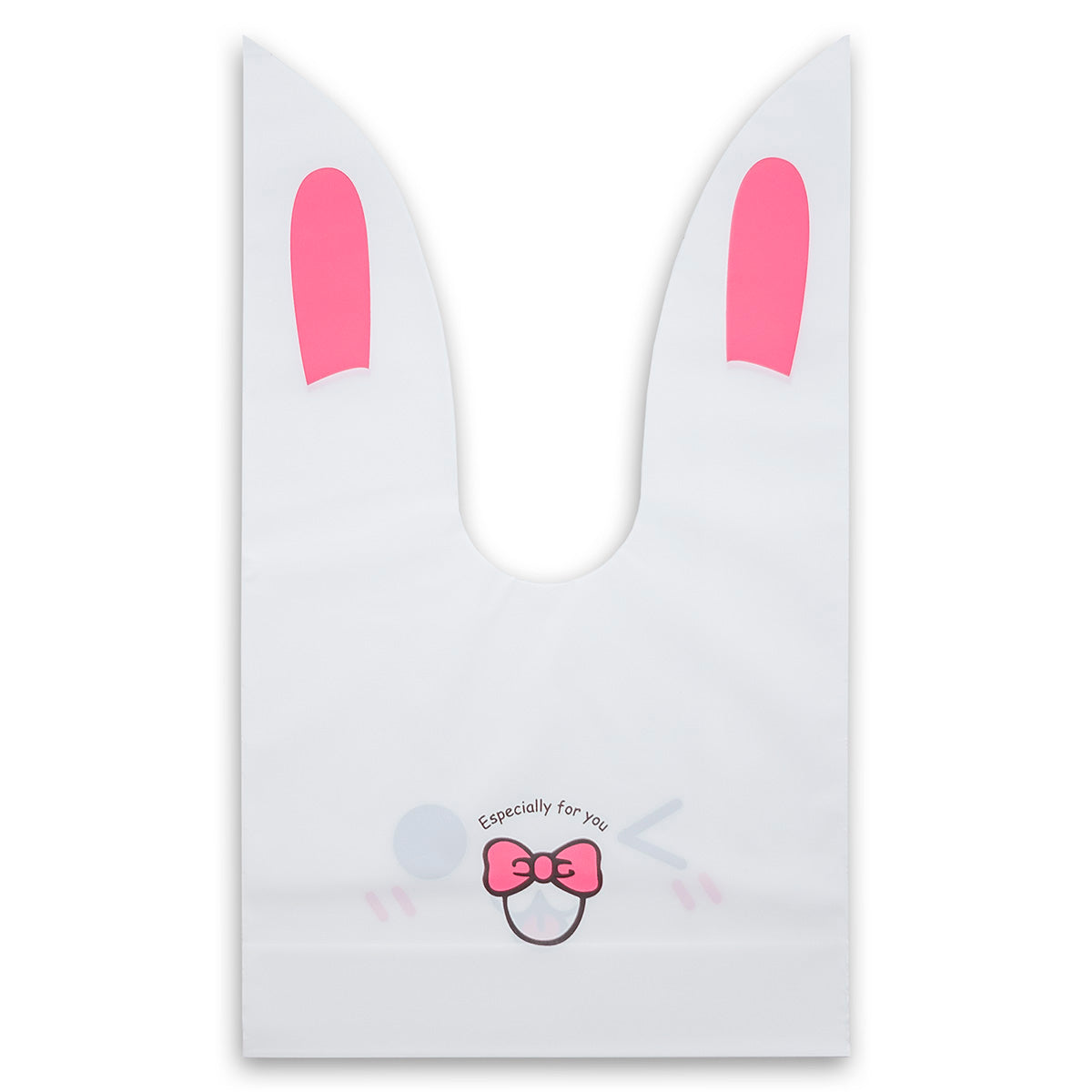 Pink Bunny Emoji Flap-Tie White Plastic Gift Bags