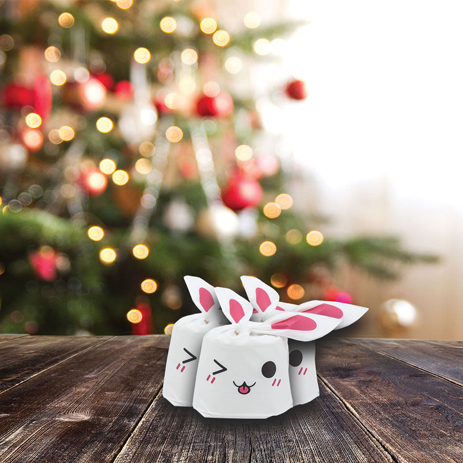 Pink Bunny Emoji Flap-Tie White Plastic Gift Bags