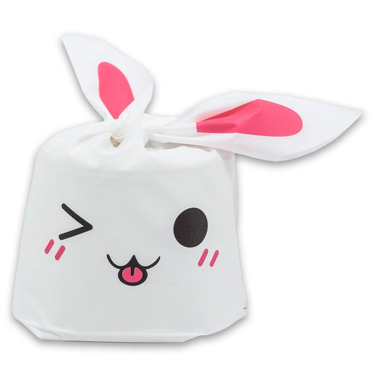 Pink Bunny Emoji Flap-Tie White Plastic Gift Bags