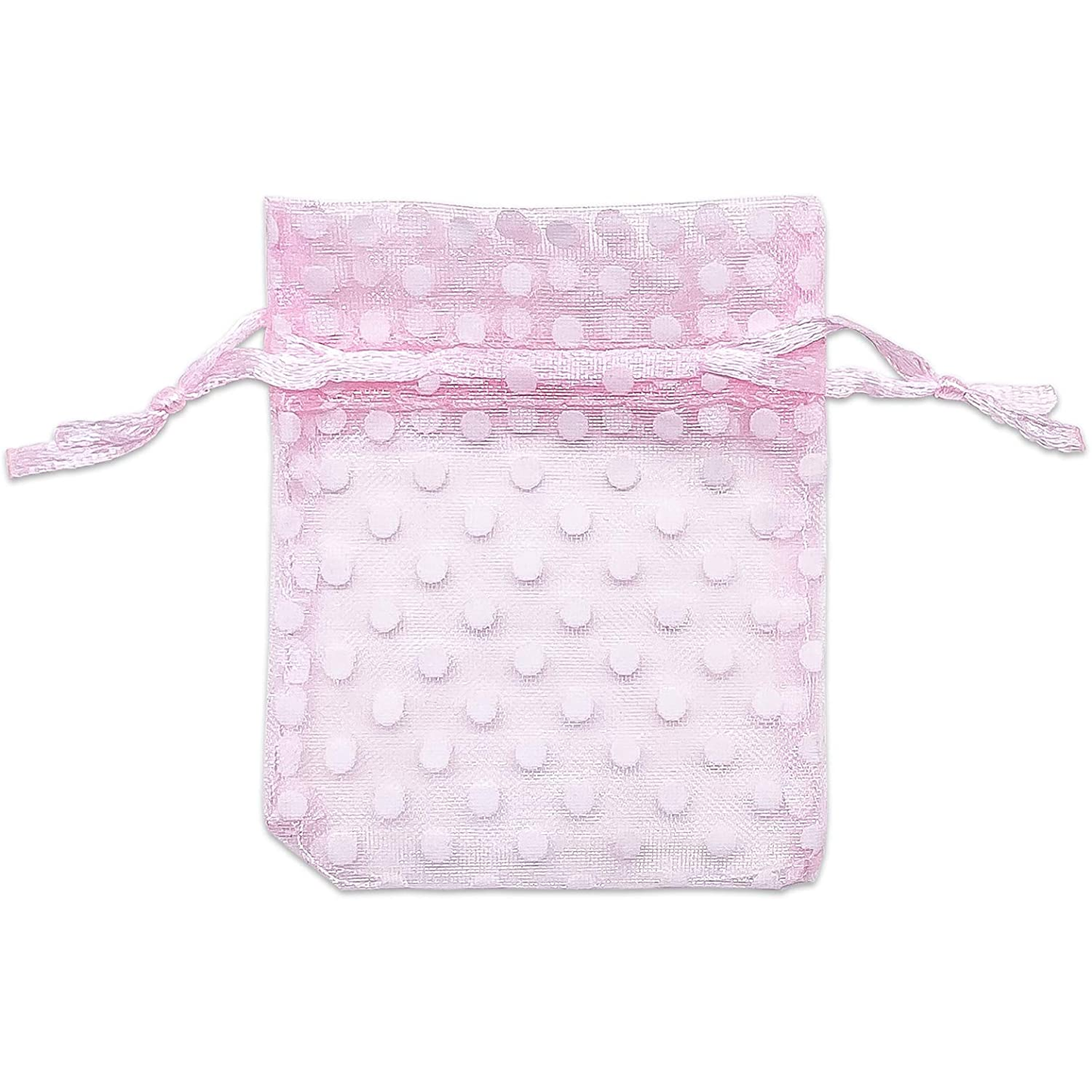 Pink with White Polka Dot Organza Drawstring Pouch Gift Bags