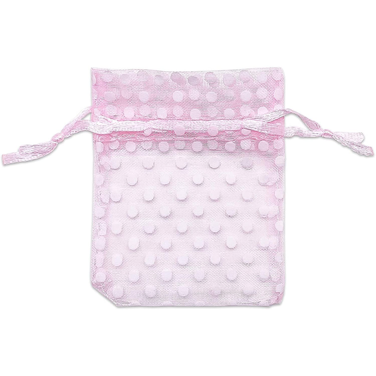 Pink with White Polka Dot Organza Drawstring Pouch Gift Bags