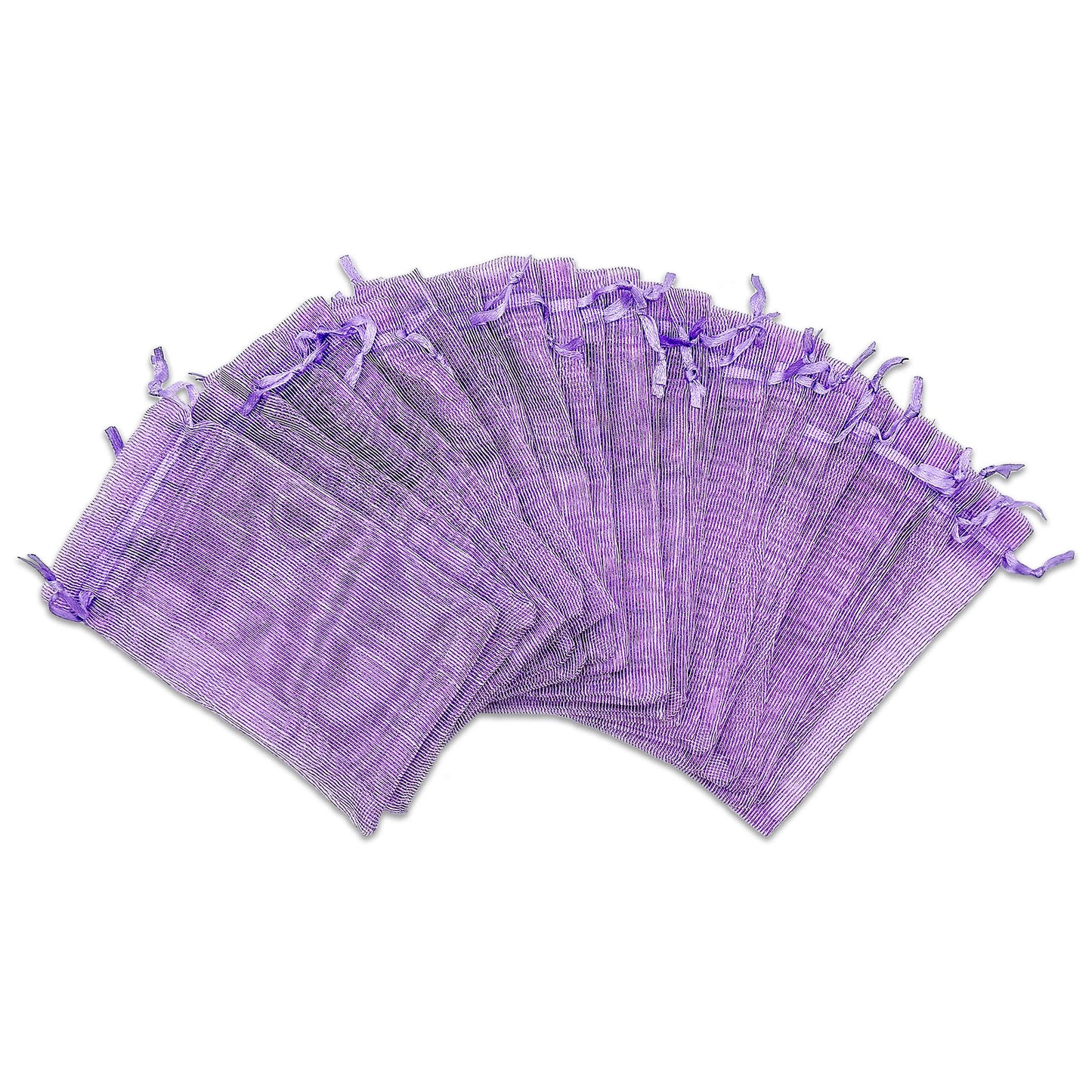 96-Pack Purple Striped Weave Organza Drawstring Pouch Gift Bags