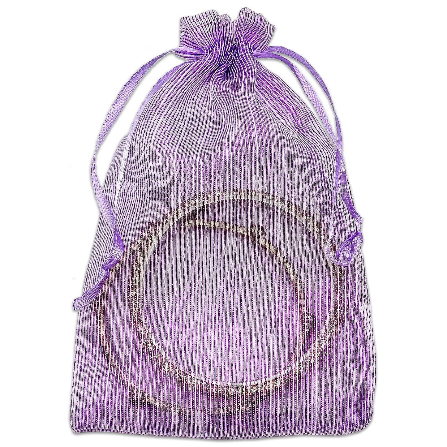 96-Pack Purple Striped Weave Organza Drawstring Pouch Gift Bags