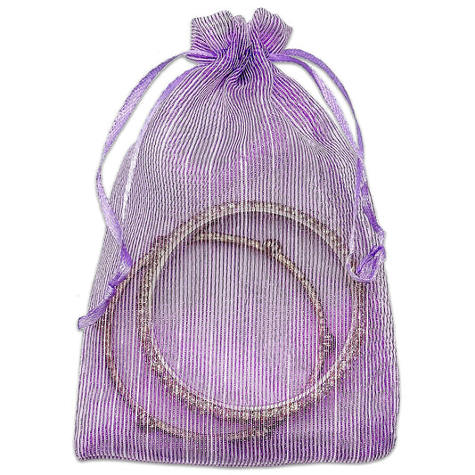 96-Pack Purple Striped Weave Organza Drawstring Pouch Gift Bags